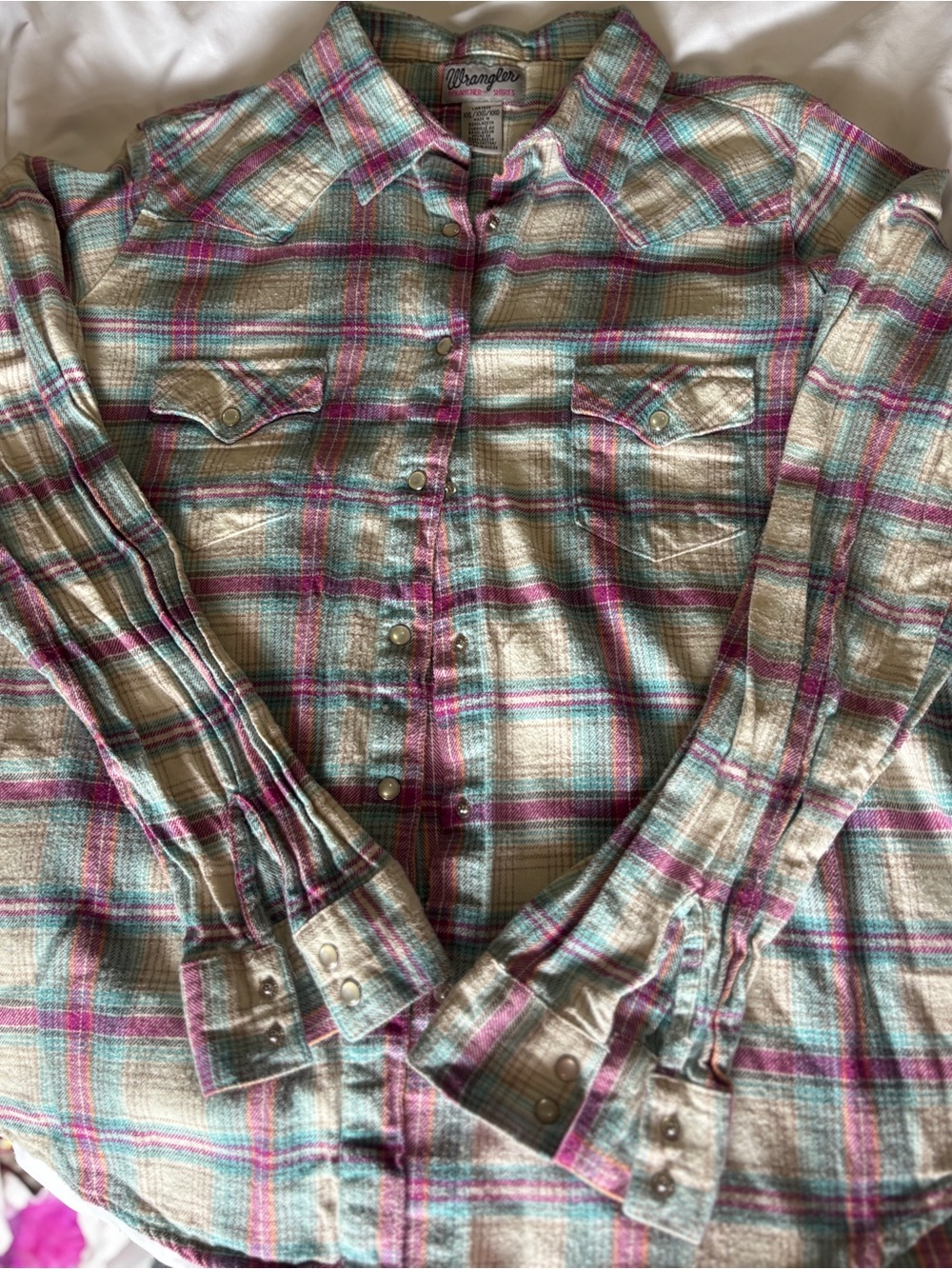 Wrangler Turquoise Purple Plaid Western Snap Flannel Shirt Plus XXL